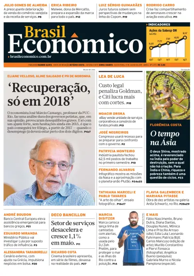 Front page of Brasil Economico newspaper from Brazil
