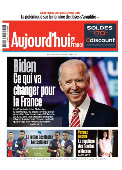 Front page of Aujourd'hui en France newspaper from France
