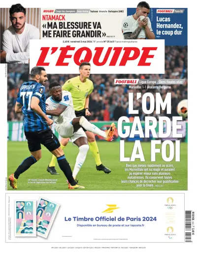 Front page of L'Equipe newspaper from France