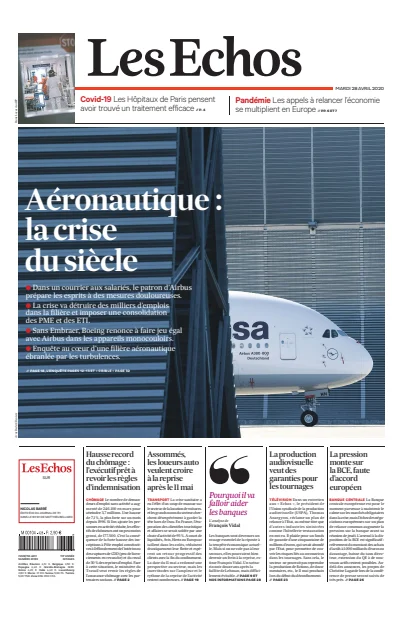 Front page of Les Echos newspaper from France
