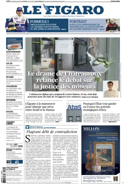 Front page of Le Figaro Online newspaper from France