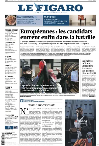 Front page of Le Figaro Online newspaper from France