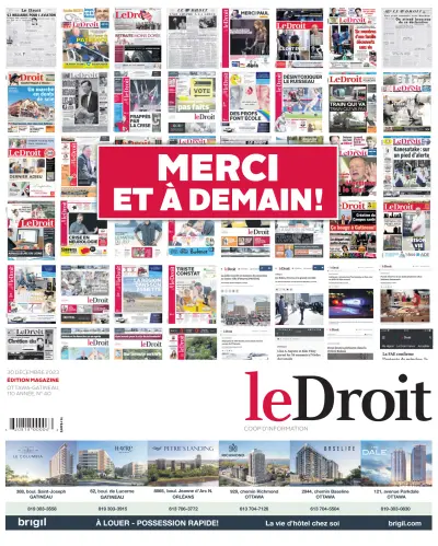 Front page of Le Droit newspaper from Canada