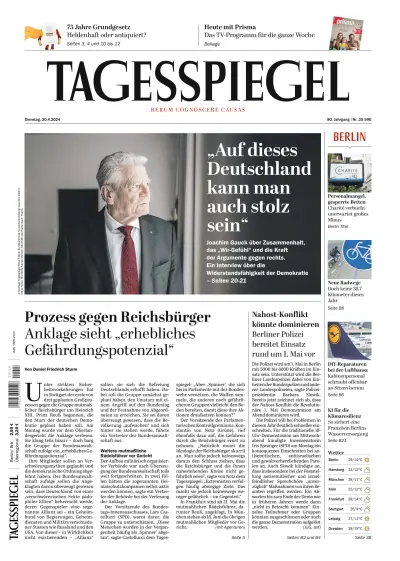 Front page of Der Tagesspiegel newspaper from Germany