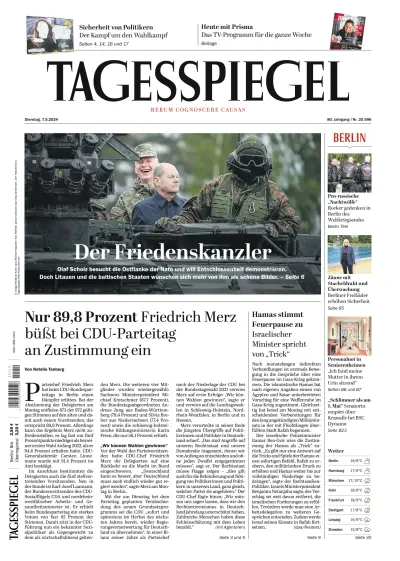 Front page of Der Tagesspiegel newspaper from Germany
