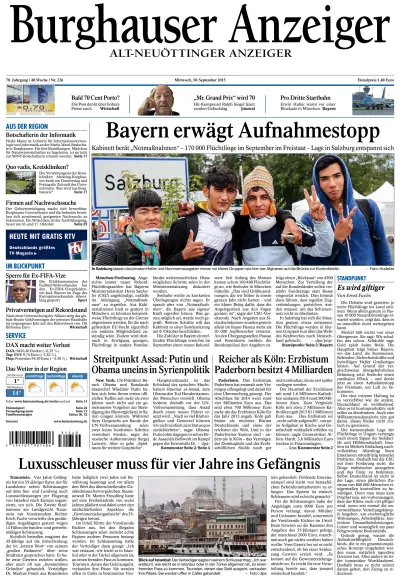 Front page of Burghauser Anzeiger newspaper from Germany
