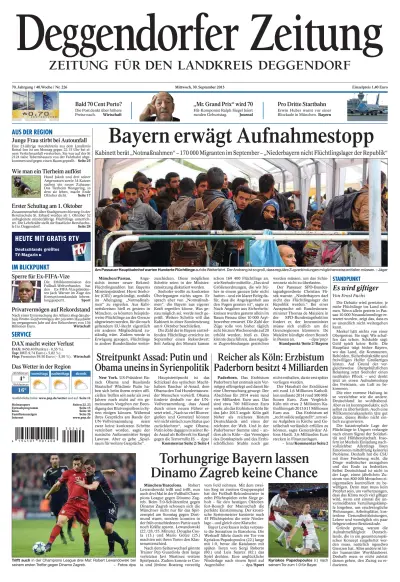 Front page of Deggendorfer Zeitung newspaper from Germany