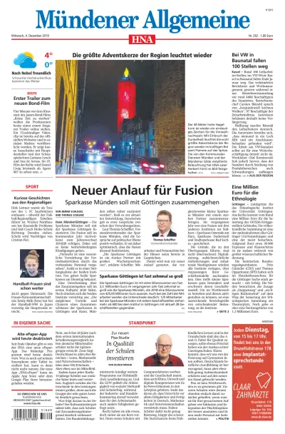 Front page of HNA Muendener Allgemeine newspaper from Germany