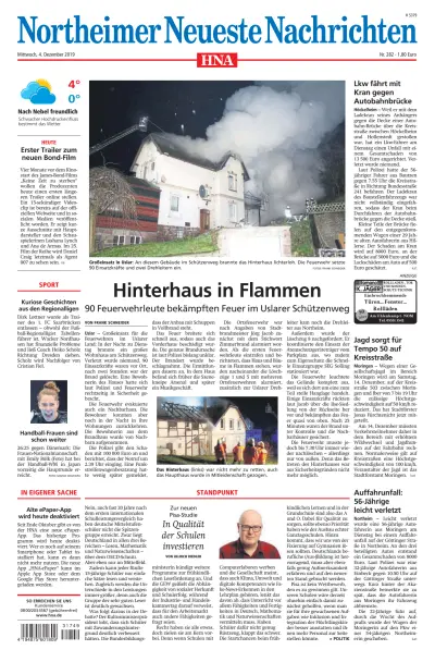 Front page of HNA Northeimer Neueste Nachrichten newspaper from Germany