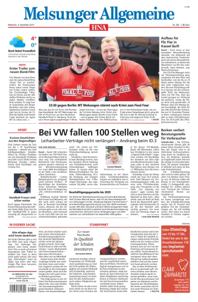 Front page of HNA Melsunger Allgemeine newspaper from Germany