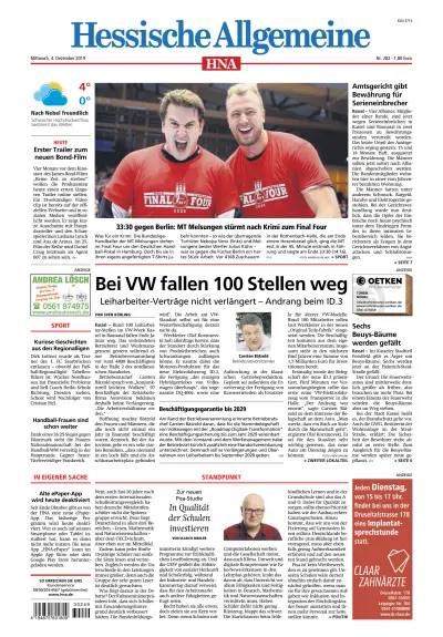 Front page of HNA Kassel-Nord newspaper from Germany