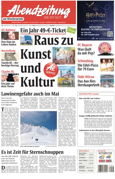 Front page of Abendzeitung Muenchen newspaper from Germany
