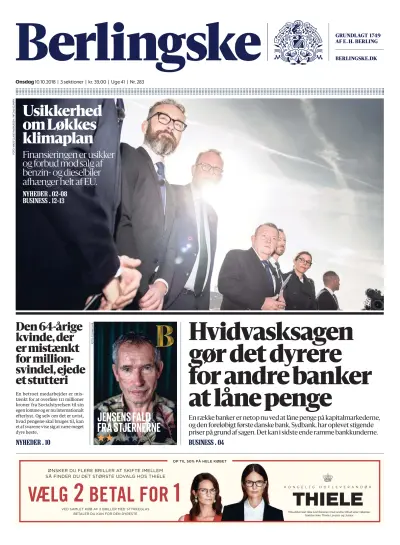 Front page of Berlingske Tidende newspaper from Denmark