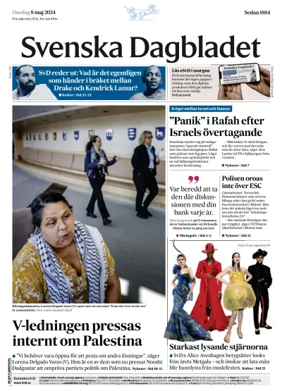 Front page of Svenska Dagbladet newspaper from Sweden