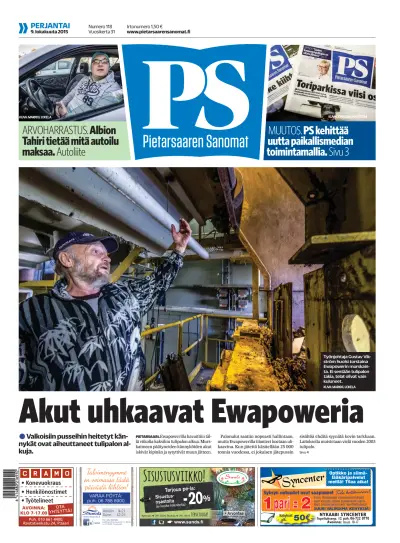 Front page of Pietarsaaren Sanomat newspaper from Finland