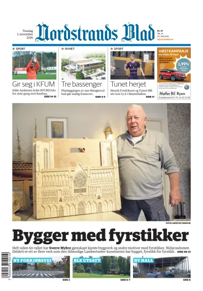 Front page of Nordstrands Blad newspaper from Norway