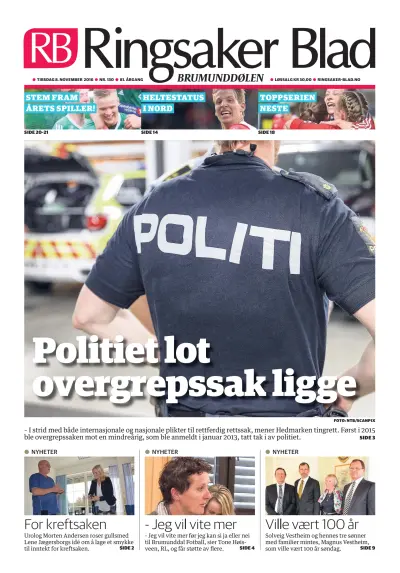 Front page of Ringsaker Blad newspaper from Norway