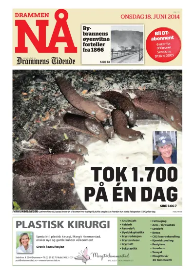 Front page of DT Drammen newspaper from Norway