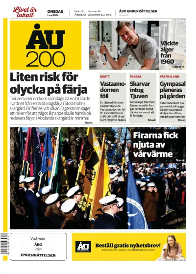 Front page of Abo Underrattelser newspaper from Finland