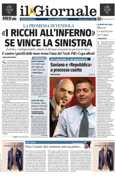 Front page of Il Giornale newspaper from Italy