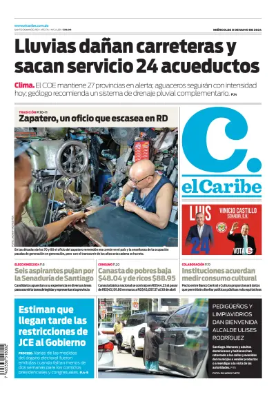 Front page of El Caribe newspaper from Dominican Republic