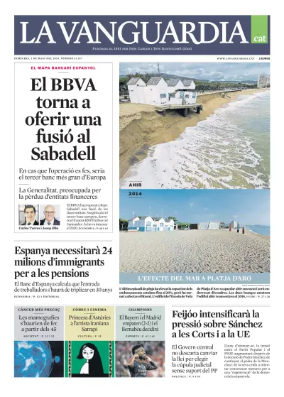 Front page of La Vanguardia (Catalan) newspaper from Spain
