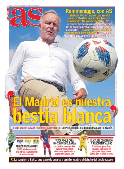 Front page of Diario AS (Levante) newspaper from Spain