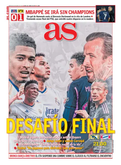 Front page of Diario AS (Las Palmas) newspaper from Spain