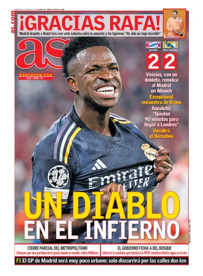 Front page of Diario AS (Valencia) newspaper from Spain