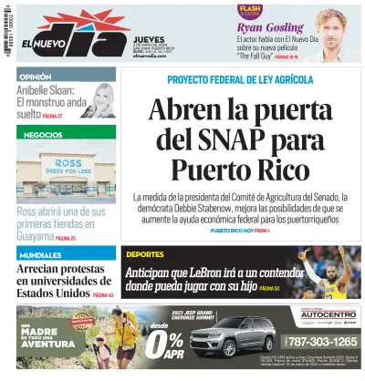Front page of El Nuevo Dia newspaper from Puerto Rico