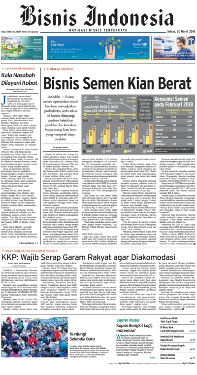Front page of Bisnis Indonesia newspaper from Indonesia