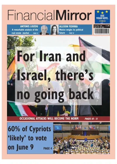 Front page of Financial Mirror (Cyprus) newspaper from Cyprus