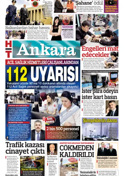 Front page of HT Ankara newspaper from Turkey