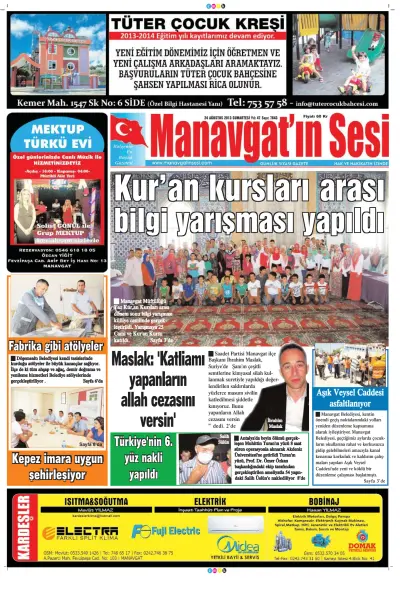 Front page of Manavgat'in Sesi newspaper from Turkey