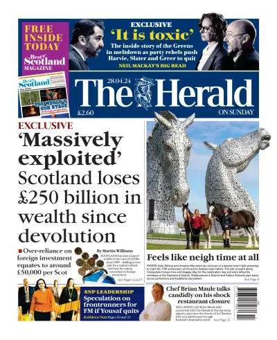 Front page of The Sunday Herald newspaper from Scotland