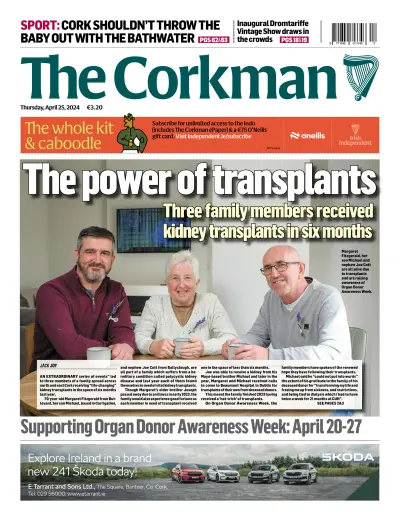 Front page of The Corkman newspaper from Ireland