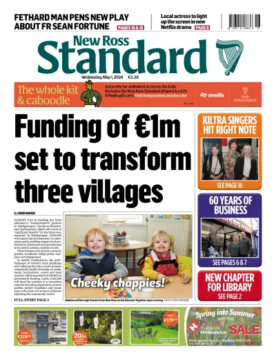 Front page of New Ross Standard newspaper from Ireland