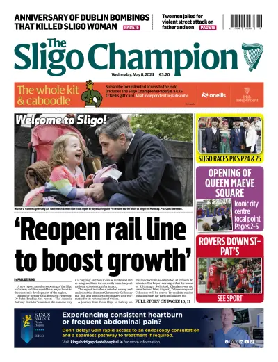 Front page of The Sligo Champion newspaper from Ireland