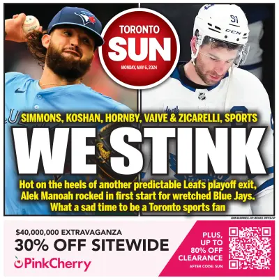 Front page of Toronto Sun newspaper from Canada