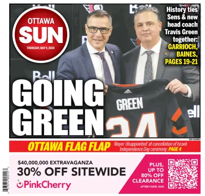 Front page of Ottawa Sun newspaper from Canada