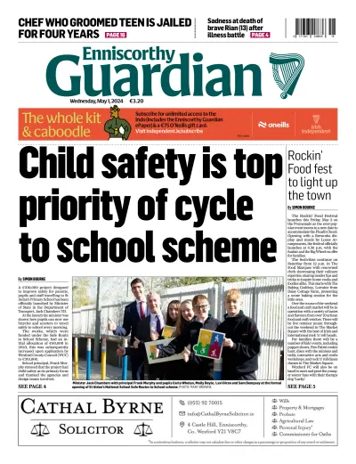 Front page of Enniscorthy Guardian newspaper from Ireland