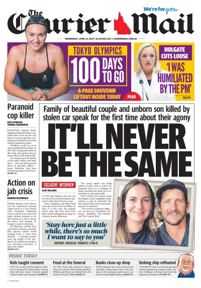 Front page of The Courier Mail newspaper from Australia