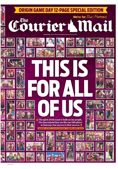 Front page of Courier Mail newspaper from Australia