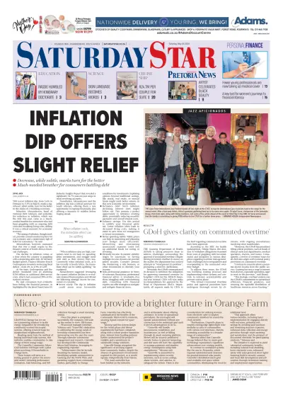Front page of Saturday Star newspaper from South Africa