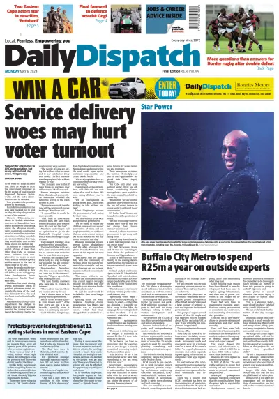 Front page of Daily Dispatch newspaper from South Africa