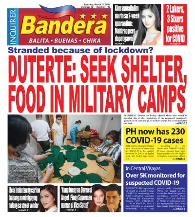 Front page of Bandera newspaper from Philippines