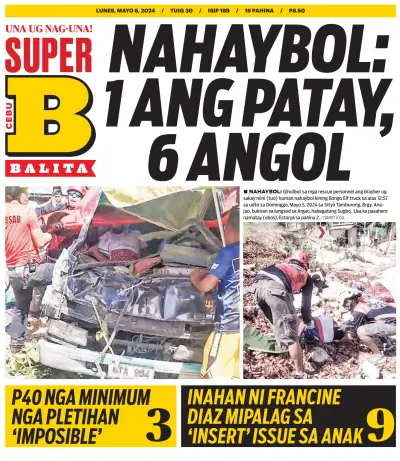 Front page of SuperBalita Cebu newspaper from Philippines
