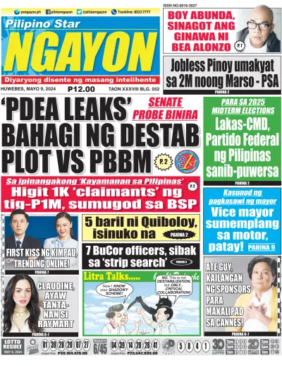 Front page of Pilipino Star Ngayon newspaper from Philippines