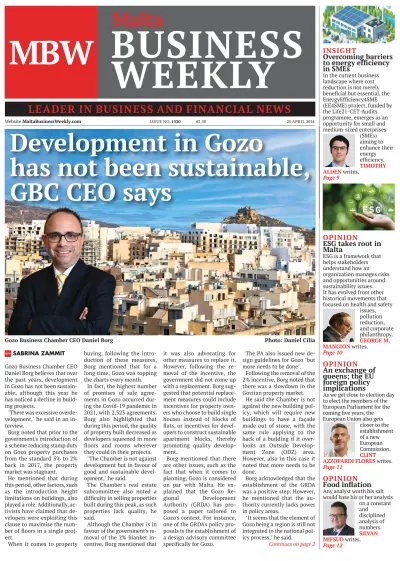 Front page of The Malta Business Weekly newspaper from Malta