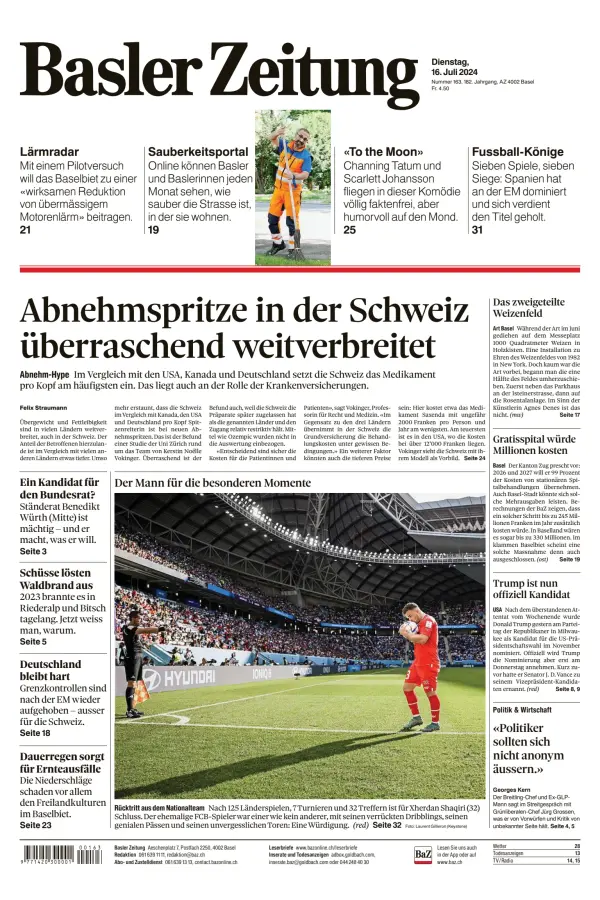 Read full digital edition of Basler Zeitung newspaper from Switzerland